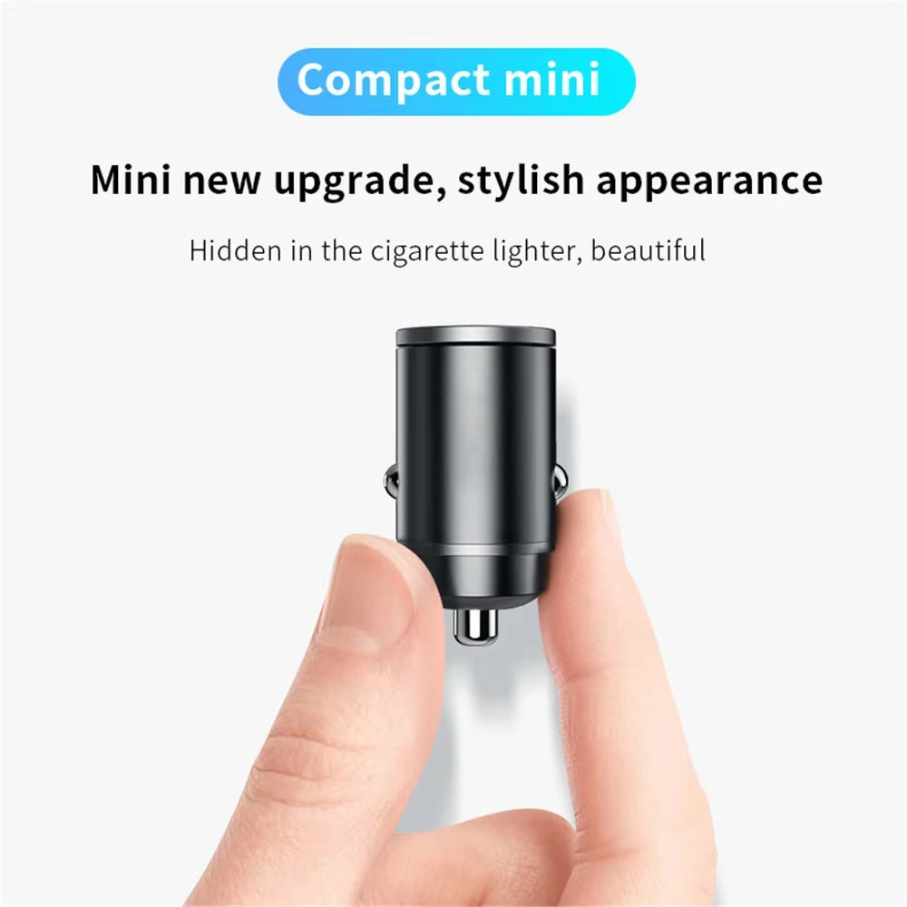 Dual Port Mini USB Car Charger - 100-200W Ultra Fast Charging Adapter for 12-24V Cigarette Lighter Socket, Aluminum Design