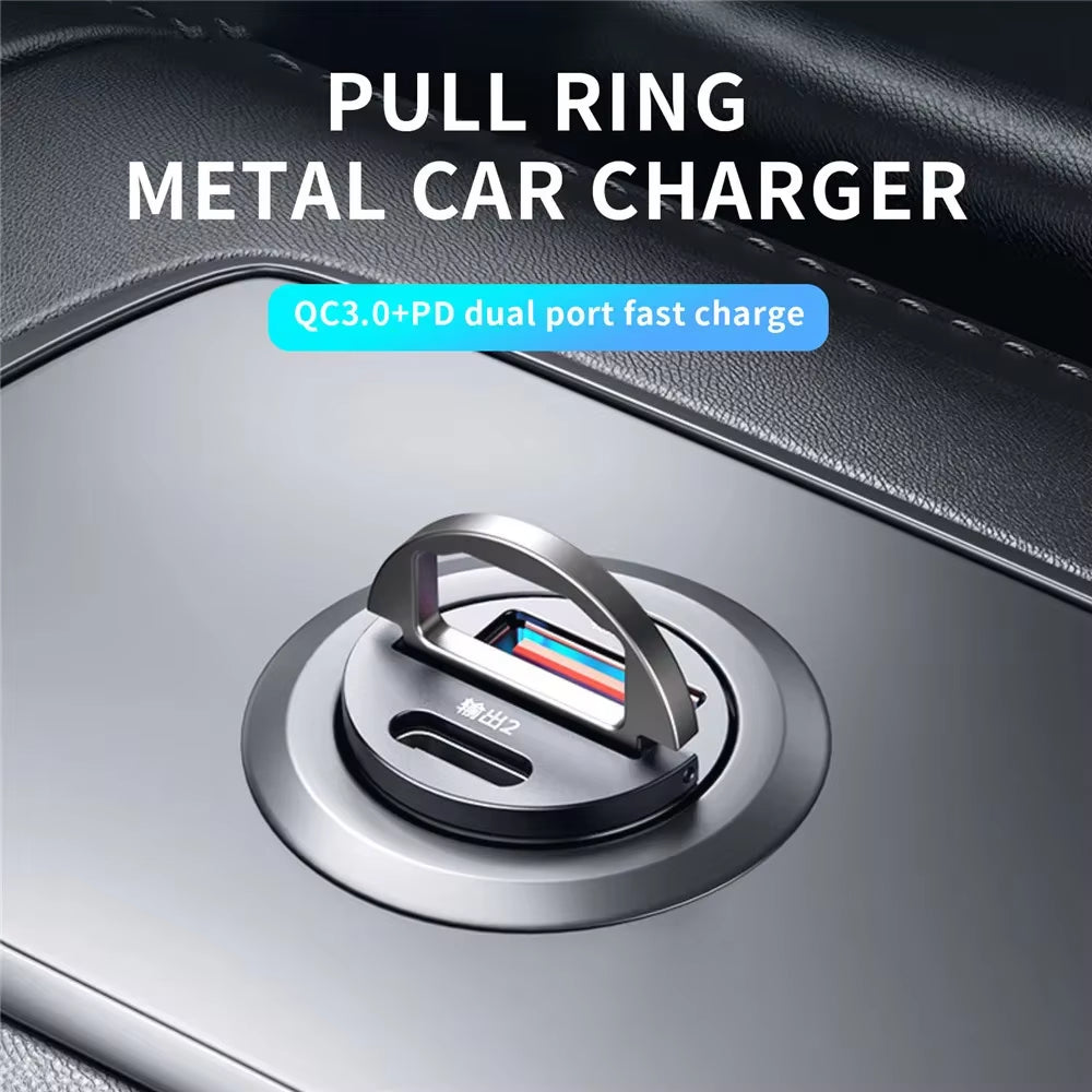 Dual Port Mini USB Car Charger - 100-200W Ultra Fast Charging Adapter for 12-24V Cigarette Lighter Socket, Aluminum Design