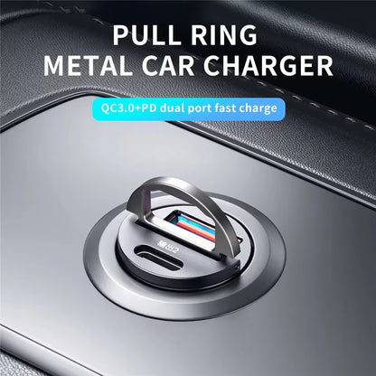 Dual Port Mini USB Car Charger - 100-200W Ultra Fast Charging Adapter for 12-24V Cigarette Lighter Socket, Aluminum Design