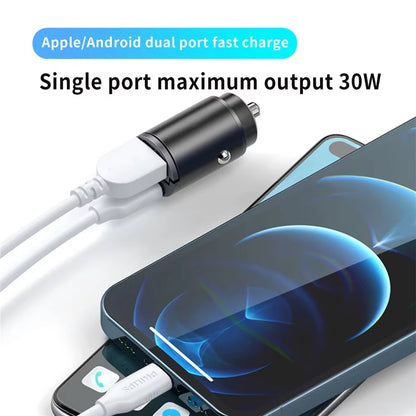 Dual Port Mini USB Car Charger - 100-200W Ultra Fast Charging Adapter for 12-24V Cigarette Lighter Socket, Aluminum Design