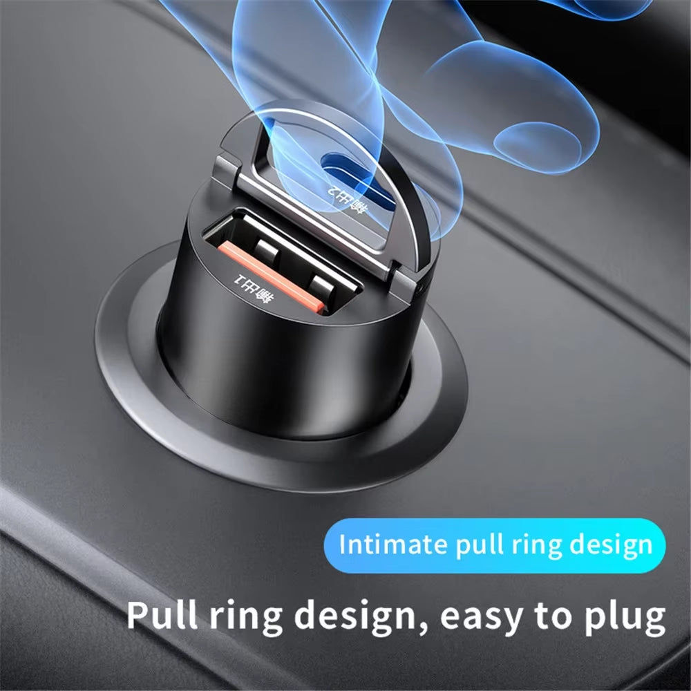 Dual Port Mini USB Car Charger - 100-200W Ultra Fast Charging Adapter for 12-24V Cigarette Lighter Socket, Aluminum Design